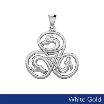Dragon with Triskele Solid White Gold Pendant WPD5819 - Jewelry